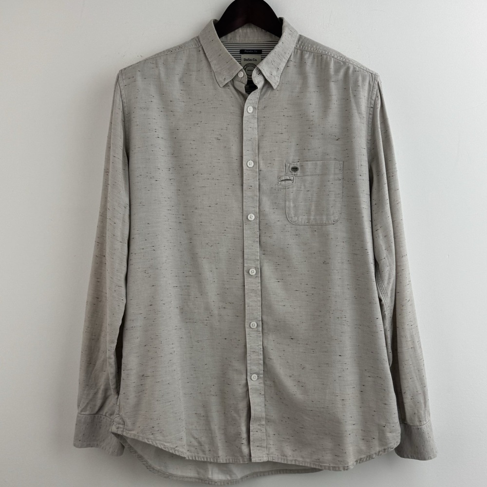 Diesel Co Button Up Shirt Men's L Beige Cotton Long Sleeve Speckled Casual
